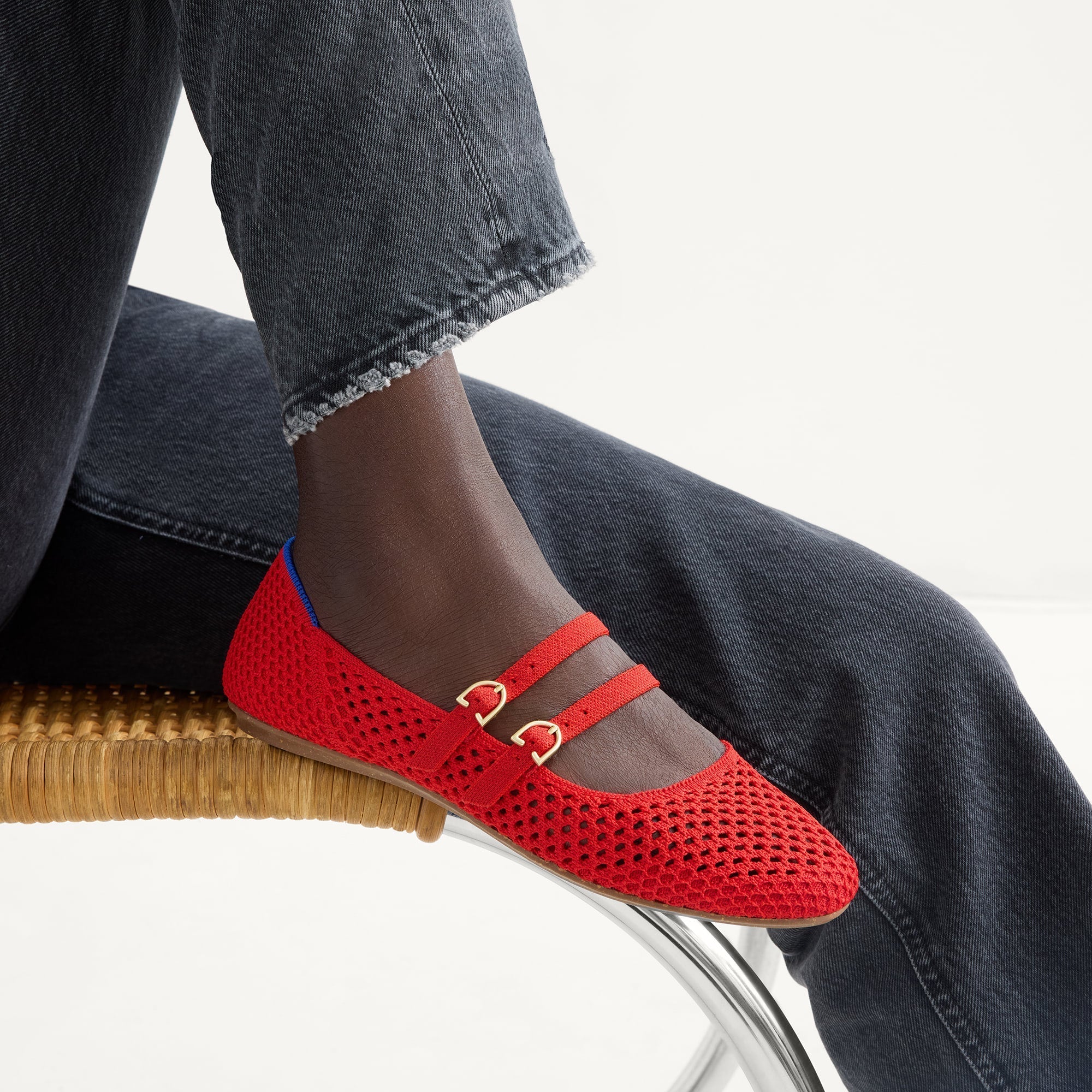 The Double Buckle Mary Jane - Bright Red Mesh - Image 2