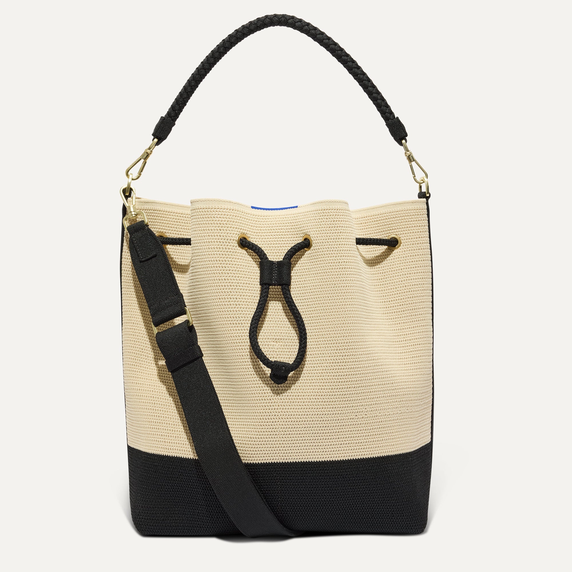 The Cinch Bucket Bag - Black and White Raffia-Knit - Image 2