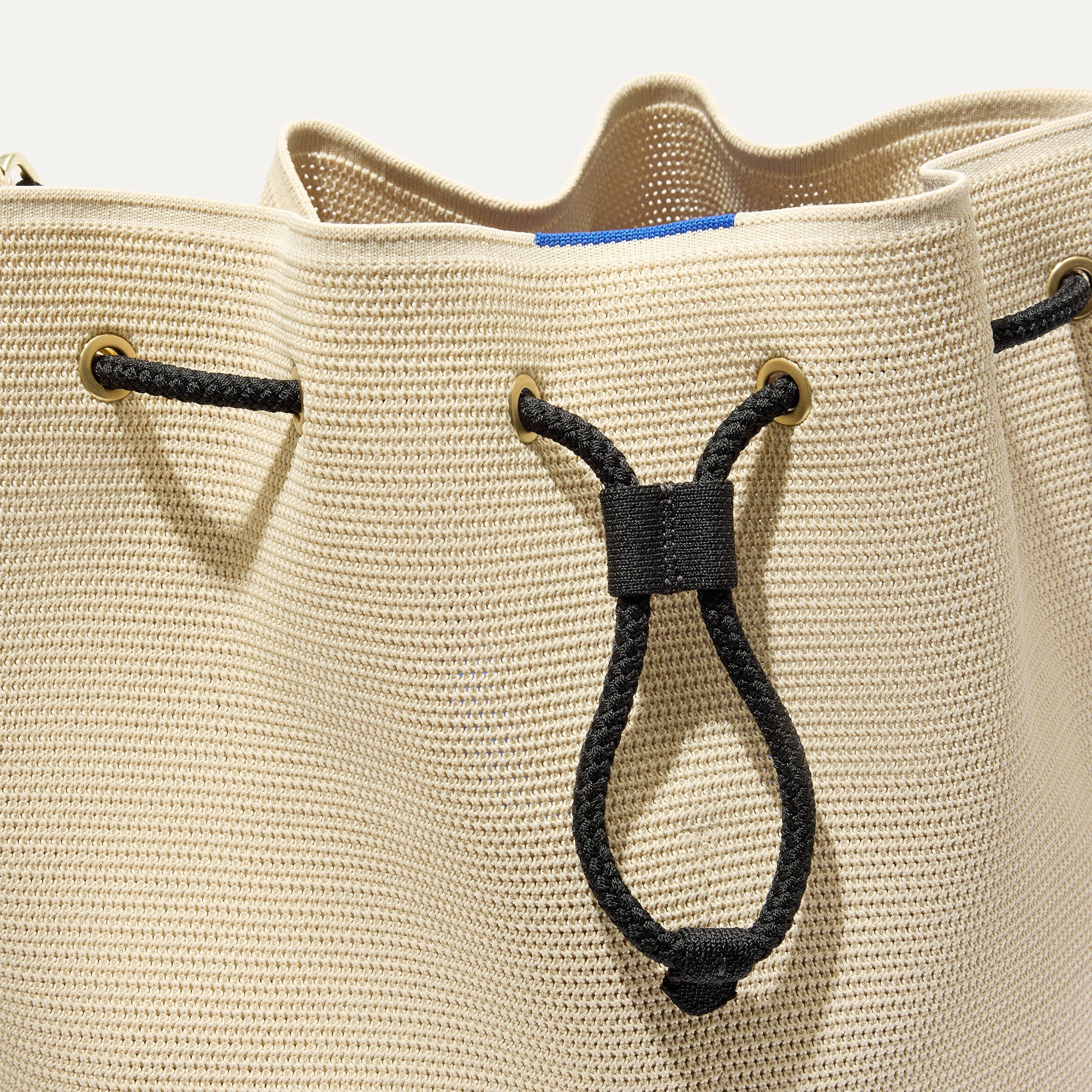 The Cinch Bucket Bag - Black and White Raffia-Knit - Image 5